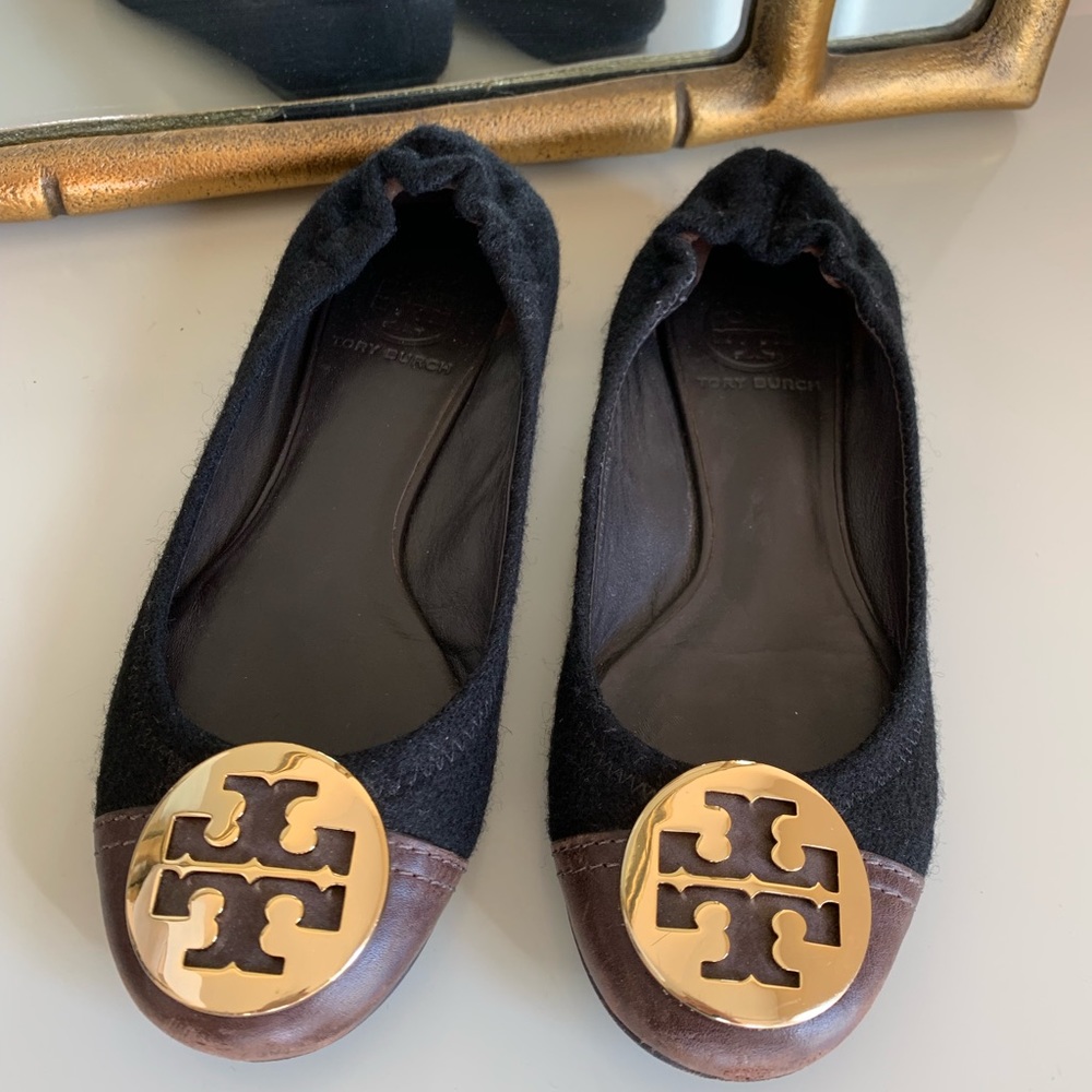Tory Burch Black & Brown Wool Flats (5.5)